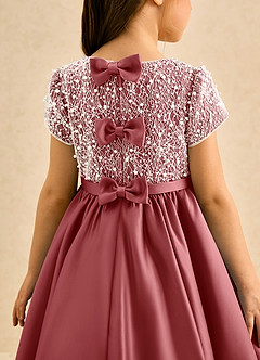 Azazie Cashew Flower Girl Dresses Antique Rose Ball-Gown with Sleeves Matte Satin Dress image7