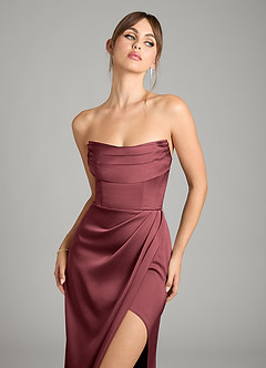 Azazie Johana Bridesmaid Dresses Merlot Mermaid Off the Shoulder Stretch Satin Convertible Dress image2