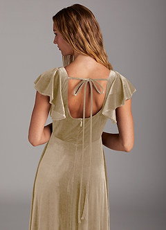 Azazie Bondi Brautjungfernkleider A-Linie Seitliche Cut-Outs Samt Kleid Goldene Bräune image2