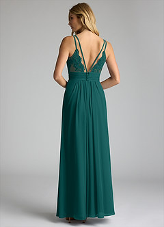 Azazie Maren Allure Bridesmaid Dresses Peacock A-Line V-Neck Lace Chiffon Dress image5