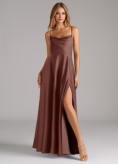 Azazie Elle Bridesmaid Dresses Espresso A-Line Pleated Stretch Satin Dress image4