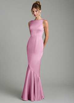 Azazie Tamera Bridesmaid Dresses Candy Pink Mermaid Pleated Stretch Satin Dress image2