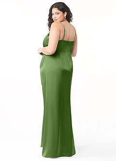 Azazie Maci Bridesmaid Dresses Basil A-Line V-Neck Pleated Stretch Satin Dress image8