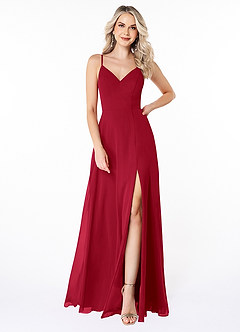 Azazie Lena Bridesmaid Dresses Scarlet A-Line Lace Chiffon Dress image1