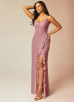Azazie Camellia Bridesmaid Dresses Dusty Rose Sheath Lace Chiffon Dress image3