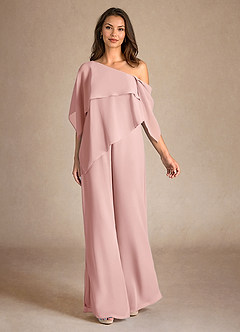 Azazie Halima Abiti per la Madre della Sposa Abito Tuta Pantaloni in Chiffon Spacco Laterale Rosa Cipria image4