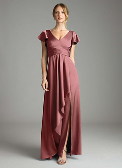 Azazie Omari Bridesmaid Dresses Amethyst A-Line Stretch Satin Dress image3