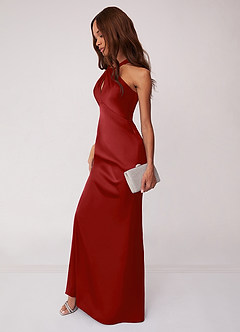 Barbie ♥ Azazie Bridesmaid Dresses Pomegranate Sheath Stretch Satin Dress image5