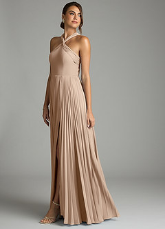 Azazie Afra Abiti da Damigella Abito A-Line in Chiffon Plissettato Taupe image4