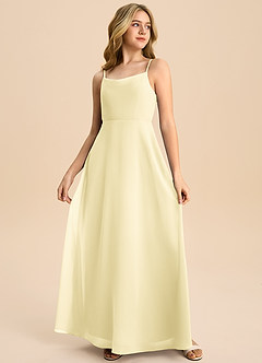 Azazie Shale Junior Lemon Sorbet A-Line Bow Chiffon Dress image4