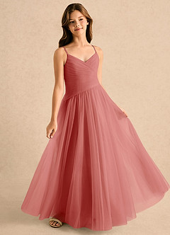 Azazie Poppy Girls Formal Flower Girl Dresses Antique Rose A-Line Pleated Tulle Dress image3