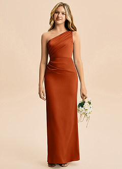 Azazie Akilah Junior Etui Plissee Stretch-Satin Kleid Gebranntes Orange image1