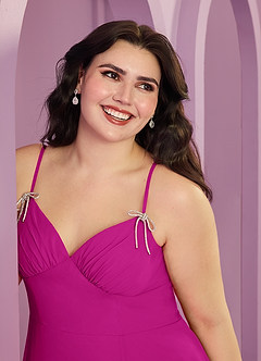 Barbie ♥ Azazie Bridesmaid Dresses Fuchsia A-Line with Pockets Chiffon Dress image4
