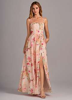 Azazie Calianna Bridesmaid Dresses Abstract Bouquet Floral A-Line Off the Shoulder Chiffon Convertible Dress image1