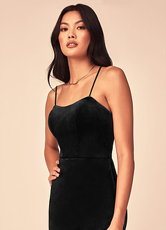 Azazie Nereda Bridesmaid Dresses Black A-Line Strapless Velvet Convertible Dress image2