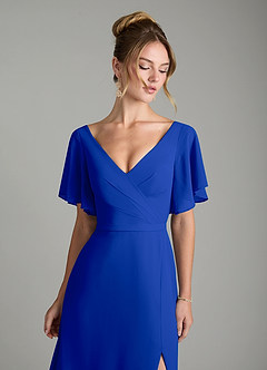 Azazie Ambrosia Vestidos de damas de honor Vestido de Azul Real de Gasa de Corte en A con Plisado image3