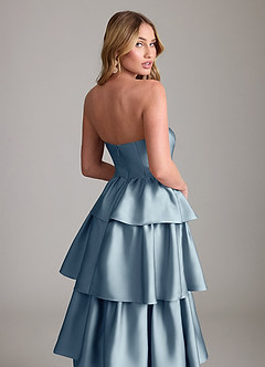 Azazie Faye Vestidos de damas de honor Vestido de Azul Polvoriento de Satén Elástico de Corte en A con Volante image6