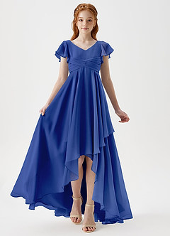 Azazie Caria Junior Royal Blue A-Line Pleated Chiffon Dress image6