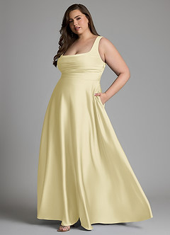 Azazie Azaria Bridesmaid Dresses Lemon Sorbet A-Line Corset Stretch Satin Dress image10