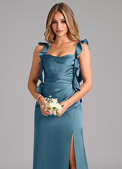 Azazie Jessamine Bridesmaid Dresses Bermuda A-Line Corset Stretch Satin Dress image7