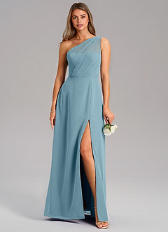 Azazie Phaedra Brautjungfernkleider A-Linie One-Shoulder Chiffon Kleid Stimmungsvolles Blau image1