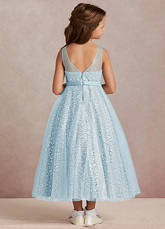 Azazie Siwa Flower Girl Dresses Sky Blue A-Line Beaded Tulle Dress image3