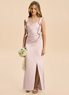 Azazie Jessamine Junior Blushing Pink A-Line Ruched Stretch Satin Dress image6