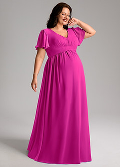 Azazie Verna Brautjungfernkleider für Schwangere A-Linie V-Hals Gerüscht Chiffon Bodenlänge Kleid image7