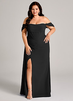 Azazie Amyra Klänningar att prova hemma Klä av Tubklänning i Chiffong Av axeln Svart Konvertibel image13