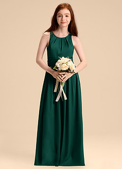 Azazie Bibiane Junior Vestido de Esmeralda de Satén Elástico de Corte en A con Plisado image4