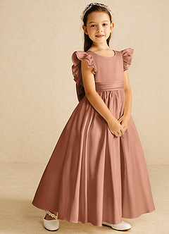 Azazie Piglette Flower Girl Dresses Bronzer A-Line Bow Matte Satin Dress image5