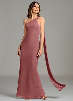 Azazie Juniper Vestidos de damas de honor Vestido Amatista de Gasa de Corte Sirena con Un hombro image3
