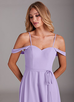 Azazie Aaron Bridesmaid Dresses Lilac A-Line Off the Shoulder Chiffon Convertible Dress image2
