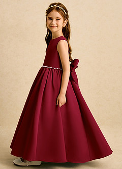 Azazie Daisies Robe Demoiselle D'honneur Fillette Robe Princesse en Mat Satiné Arc Bourgogne image4