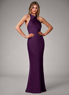 Azazie Velli Bridesmaid Dresses Grape Mermaid Stretch Satin Dress image1