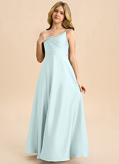 Azazie Bug Junior Robe Trapèze en Satin extensible Plissée Verre De Mer image3