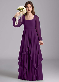 Azazie Clara Junior Abito A-Line in Chiffon Blusa Uva image3