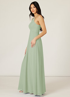 Azazie Sarah Abiti da Damigella Abito Impero in Chiffon Plissettato Verde Salvia image3