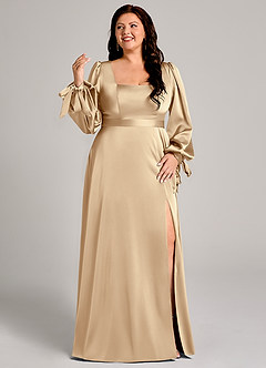 Azazie Leonia Robes de demoiselle d'honneur Robe Trapèze en Satin extensible Manche longue Champagne image10