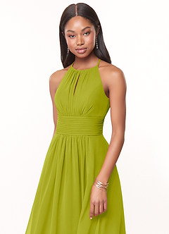 Azazie Bonnie Bridesmaid Dresses Lemongrass A-Line Keyhole Ruched Chiffon Dress image5