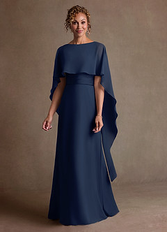 Azazie Marilla Mother of the Bride Dresses Dark Navy A-Line Pleated Chiffon Dress image4