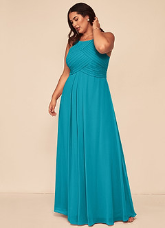 Azazie Ginger Bridesmaid Dresses Jade A-Line Halter Pleated Chiffon Dress image12