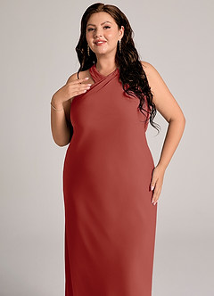 Azazie Doretta Robes de demoiselle d'honneur Robe Sirène en Mousseline de soie Plissée Terracotta image11