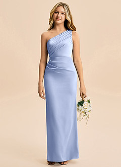 Azazie Akilah Junior Ice Sheath Pleated Stretch Satin Dress image1