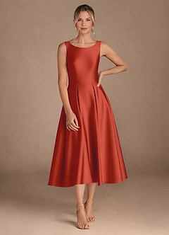 Azazie Fulton Mother of the Bride Dresses Rust A-Line Pleated Stretch Satin Dress image4