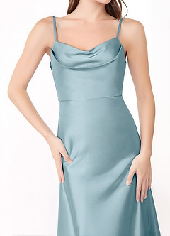 Azazie Alaija Bridesmaid Dresses Moody Blue Mermaid Side Slit Stretch Satin Dress image5