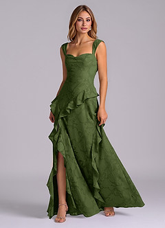 Azazie Sloane Robes de demoiselle d'honneur Robe Trapèze en Blumen-Burnout Encolure en Forme de Cœur Olive image3