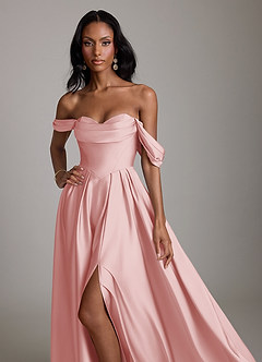 Azazie Loisa Abiti da Damigella Abito A-Line in Raso Elasticizzato a Spalla Scoperta Rosa Cipria image5