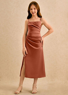 Azazie Canna Girls Formal Blumenmädchenkleider A-Linie Plissee Stretch-Satin Kleid Zedernrose image4