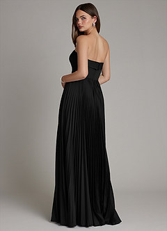 Azazie Mariana 신부 들러리 드레스 A라인 주름진 스트레치 새틴 바닥 길이 드레스 image3